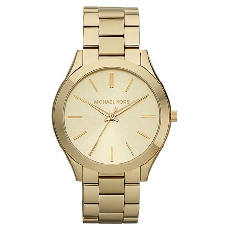 michael kors women's slim runway gold tone watch|michael kors all stainless steel.